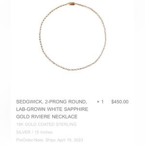 Sedgwick, 2 prong round, lab grown white sapphire gold rivière necklace